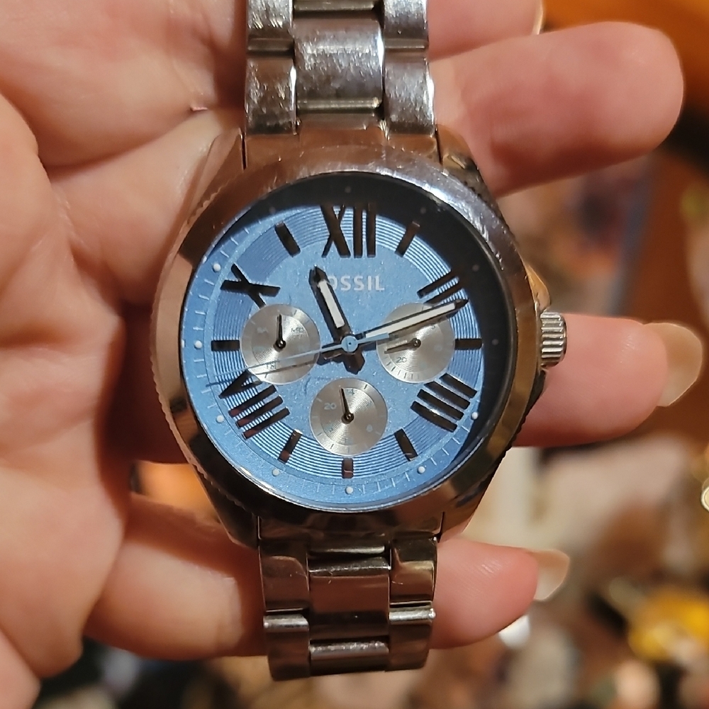 Fossil Blue Dial Silver Bracelet Watch